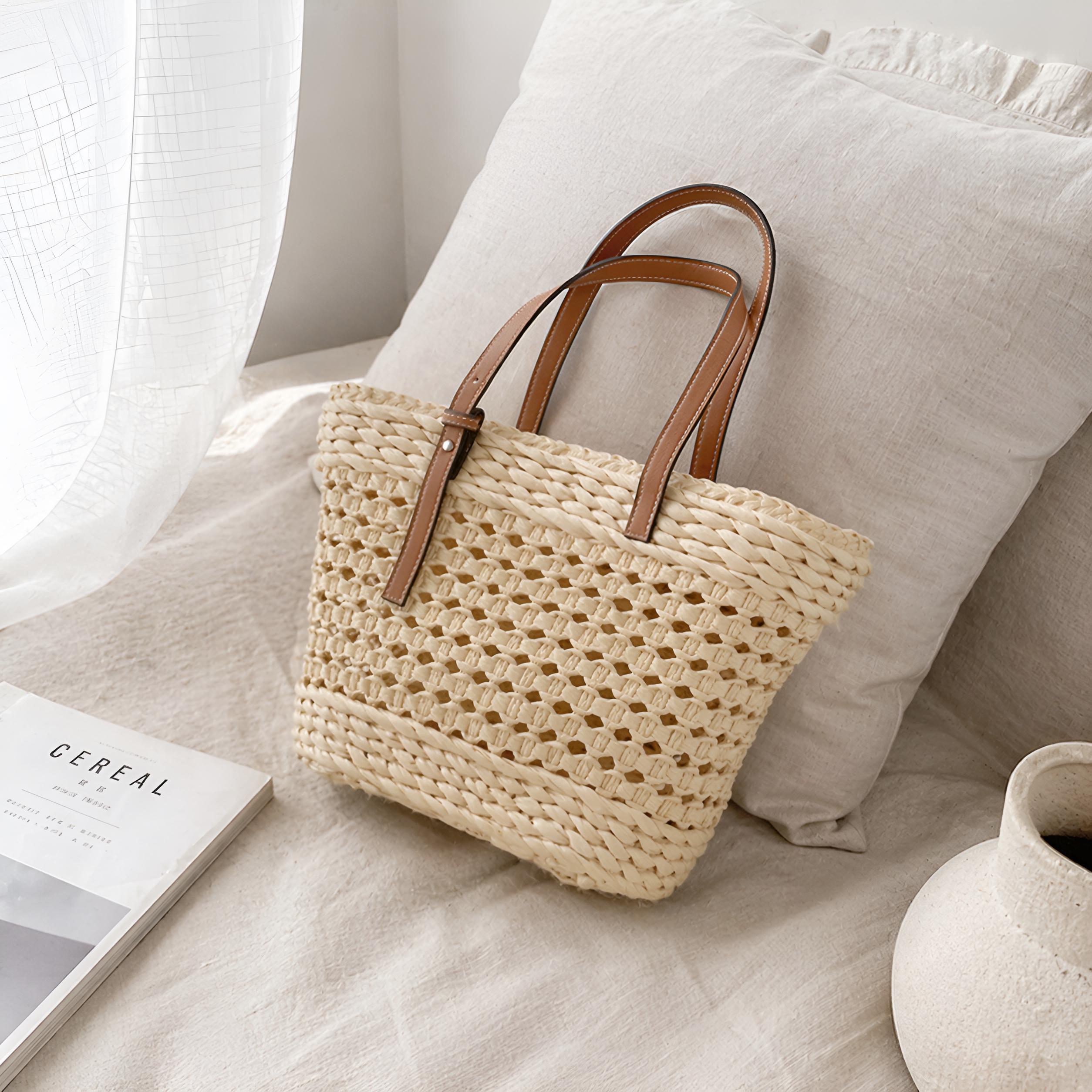 Large Straw Tote Bag, Woven Beach Shoulder Bag, Lightweight Travel Handbag