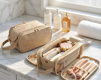 Hanging Vegan Leather Toiletry Bag | Large Waterproof Makeup Organizer, Mothers Day Gift