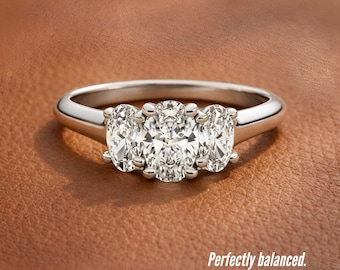 1 CT Oval Lab Grown Diamond Three Stone Engagement Ring in 14K White Gold, Trilogy Ring for Proposal or Wedding Gift