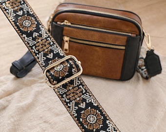 Cute Crossbody Bag with Embroidered Strap, Everyday Shoulder Purse for Women, Multi Zipper Bag, Gift for Best Friend or Mom