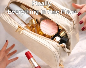 Everything In One Makeup Bag, Large Waterproof Toiletry Organizer, Travel Cosmetic Case, Gift for Her