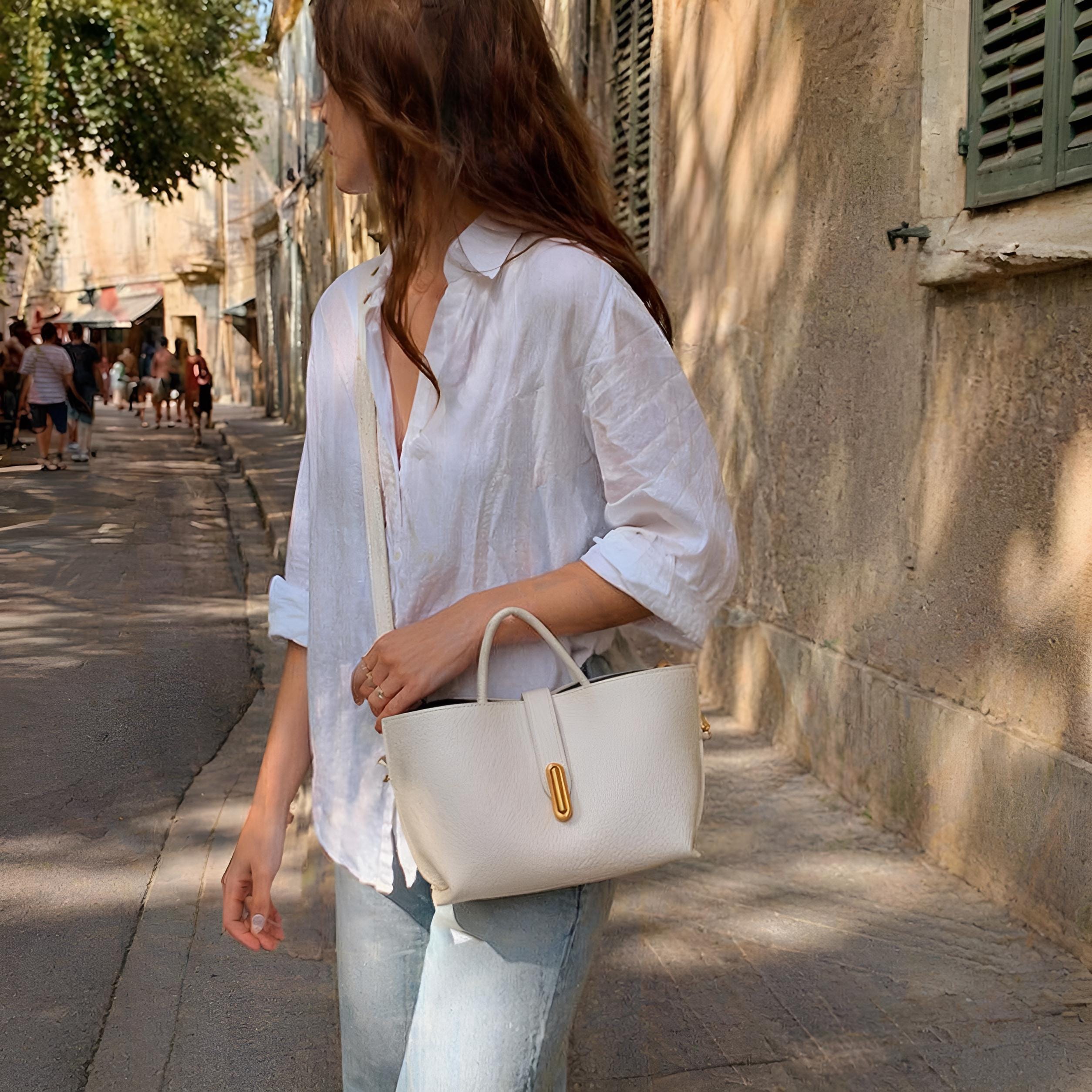 Brown Vegan Leather Tote Bag, Women’s Minimalist Shoulder Handbag