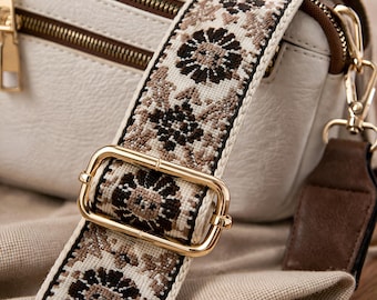 Embroidered Strap Crossbody Bag, PU Leather Shoulder Bag, Triple Zipper Purse