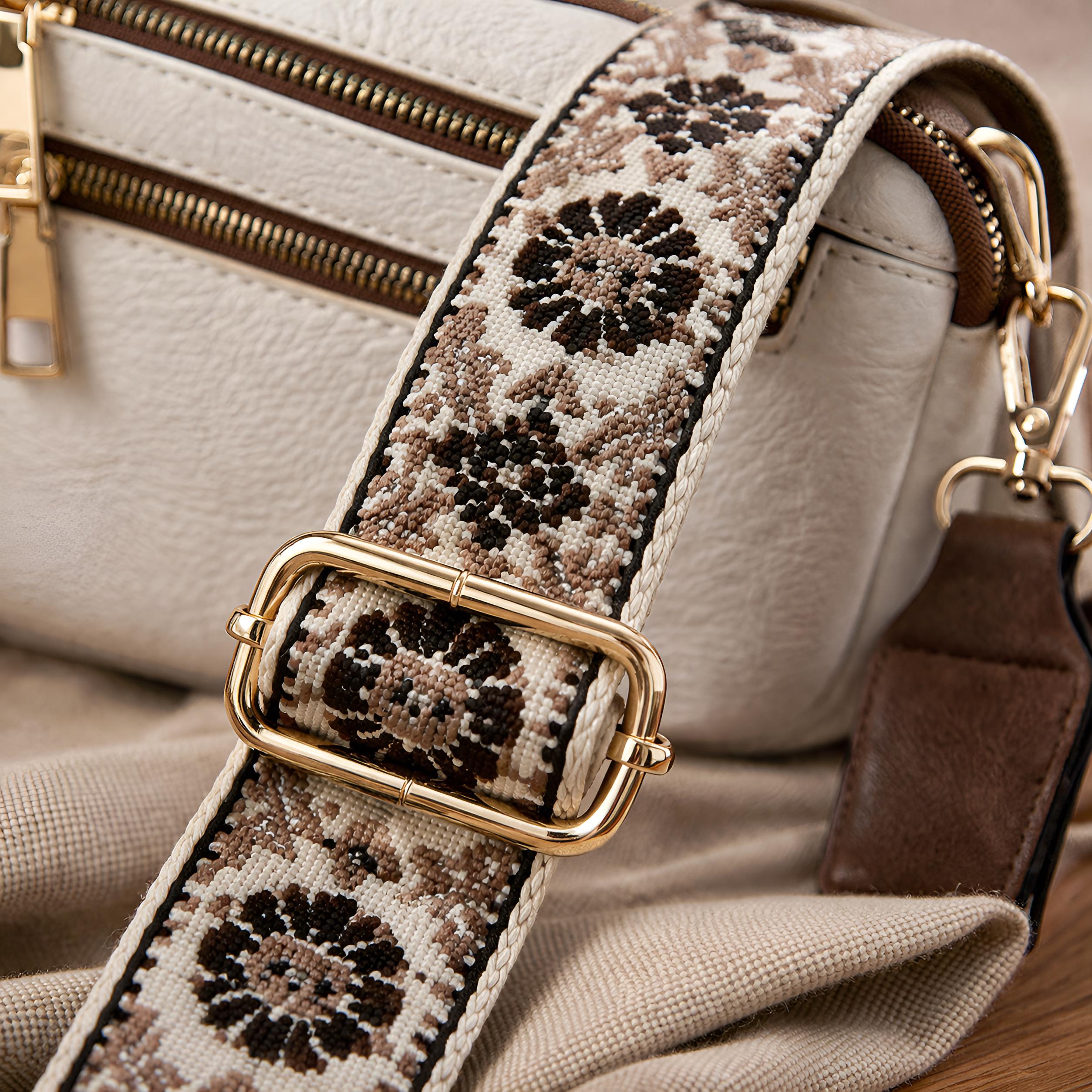 Embroidered Strap Crossbody Bag, Triple Zipper Shoulder Bag for Women