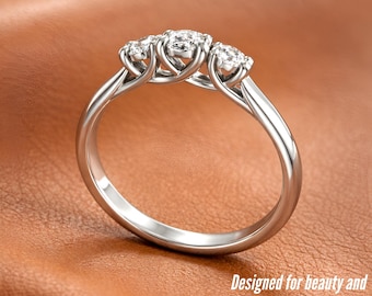 Oval Lab-Grown Diamond Three Stone Engagement Ring, 1 CTW 14K White Gold Minimalist Wedding Ring