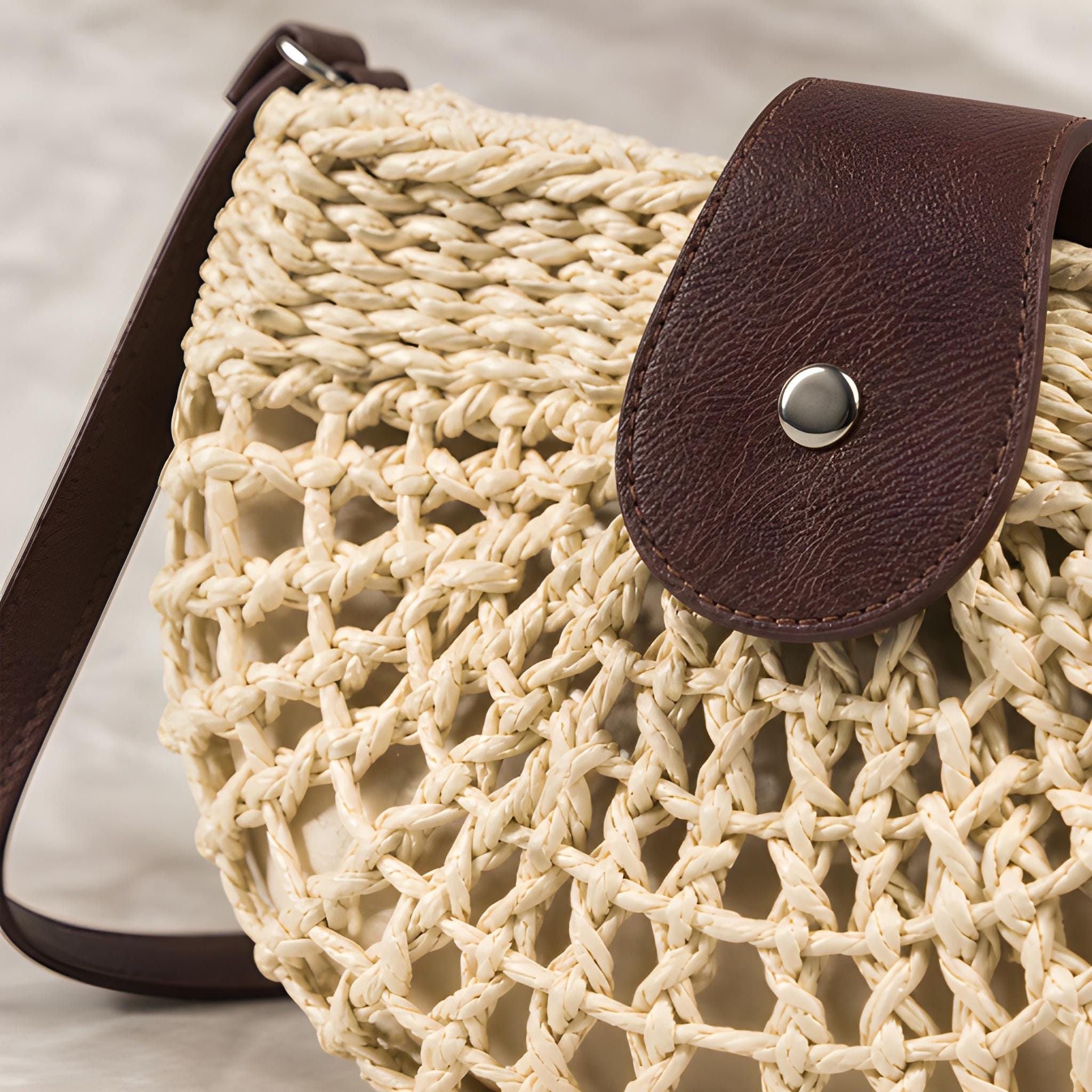SHESELECTS Beige Woven Straw Shoulder Bag, Lightweight Crossbody Purse for Women