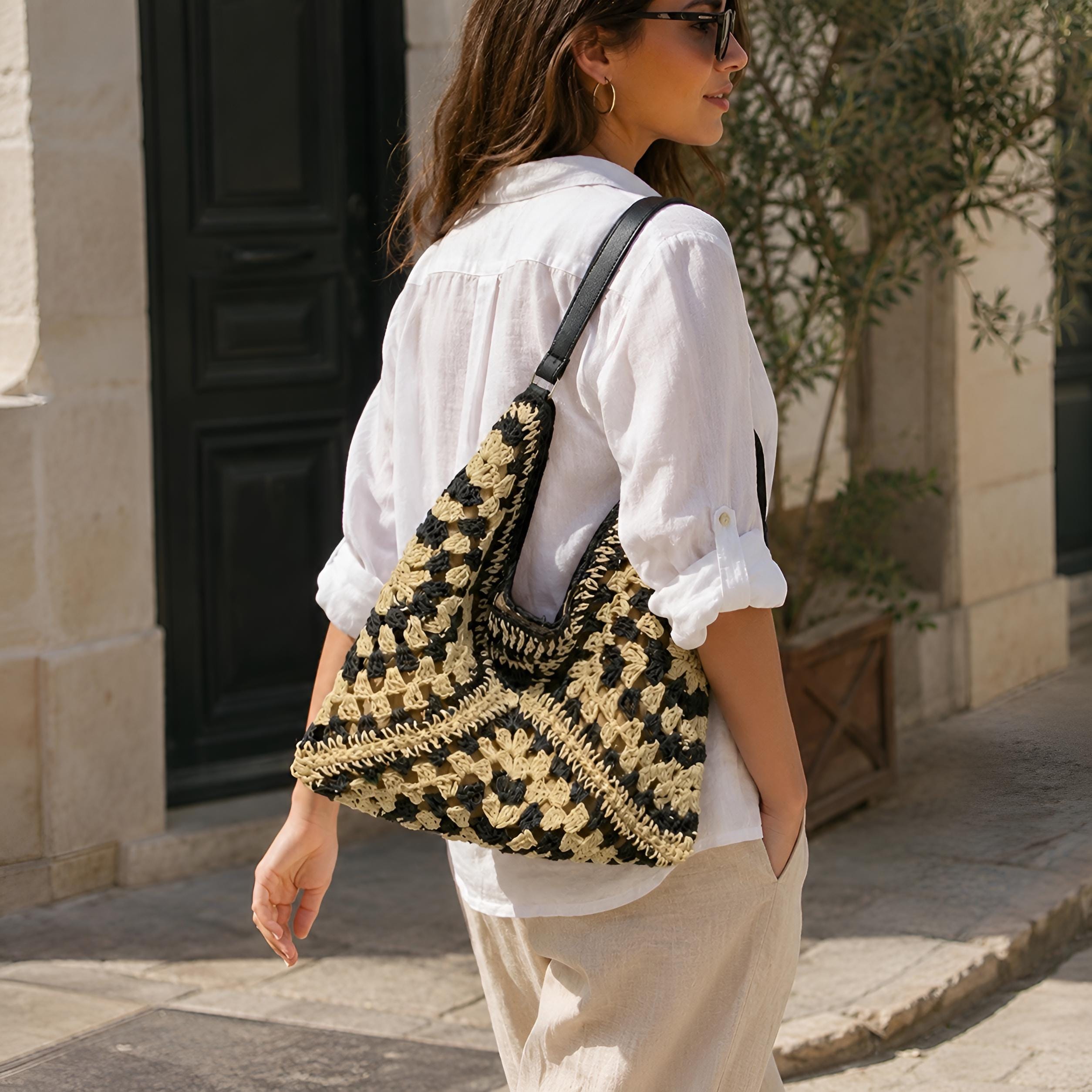 Handmade Straw Shoulder Bag, Woven Summer Hobo Bag for Women