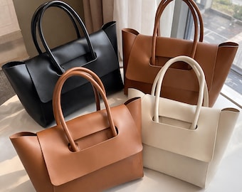 Bolso Tote Mujer Minimalista de Cuero Vegano, Bolso Grande para Trabajo, Bolso de Hombro Elegante Uso Diario