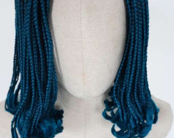 Teal Braided Wig w/ Curled Ends, Bob Style