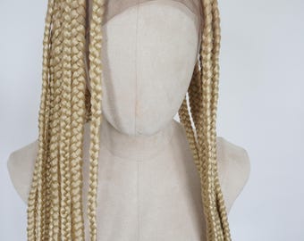 Blonde Box Braided Wig, Full Lace, Large Braids, Platinum Blonde, #613
