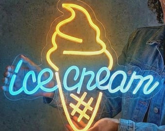 Ice Cream Cone Neon Sign, Custom LED Wall Light for Shops