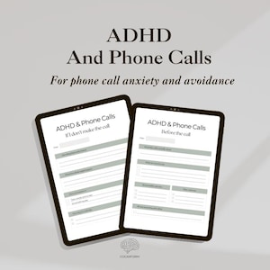 Feuille de travail sur l'anxiété liée aux appels téléphoniques pour le TDAH | Préparation d'appel imprimable pour adultes | Réduit l'évitement et le stress