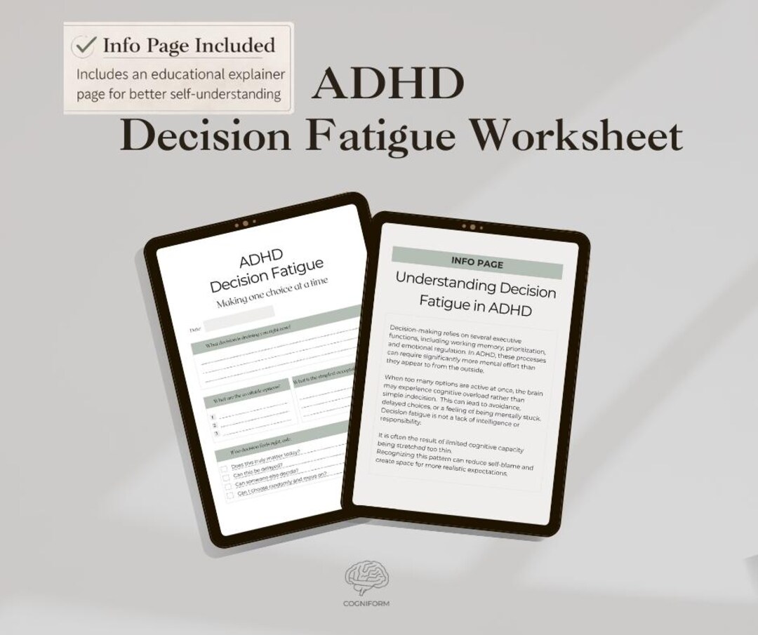 ADHD Decision Fatigue Worksheet | Executive Dysfunction Printable ...