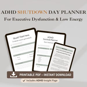 ADHD Executive Dysfunction Planner – Low Energy & Shutdown Day Printable, Time Blindness Support PDF