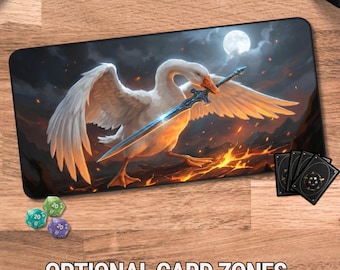 Epic Sword Goose MTG Playmat, TCG Playmat Funny Fantasy Boss Fight, Dark Fantasy Bird Card Mat, Tabletop Gaming Accessory, Custom Zones