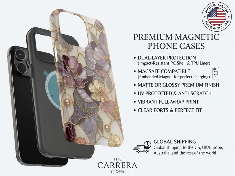Telefoonhoesje met glas-in-lood bloemmotief, romantisch hoesje met bloemenmotief van glas-in-lood voor Samsung S26 Ultra S25 S24 S23 iPhone 17 Pro Max 16 15 Pixel afbeelding 9