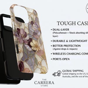 Telefoonhoesje met glas-in-lood bloemmotief, romantisch hoesje met bloemenmotief van glas-in-lood voor Samsung S26 Ultra S25 S24 S23 iPhone 17 Pro Max 16 15 Pixel afbeelding 7