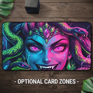 Medusa Snake Queen MTG Playmat, Fantasy TCG Playmat, Neon Gorgon Mousepad, Mythology Gaming Mat Gift