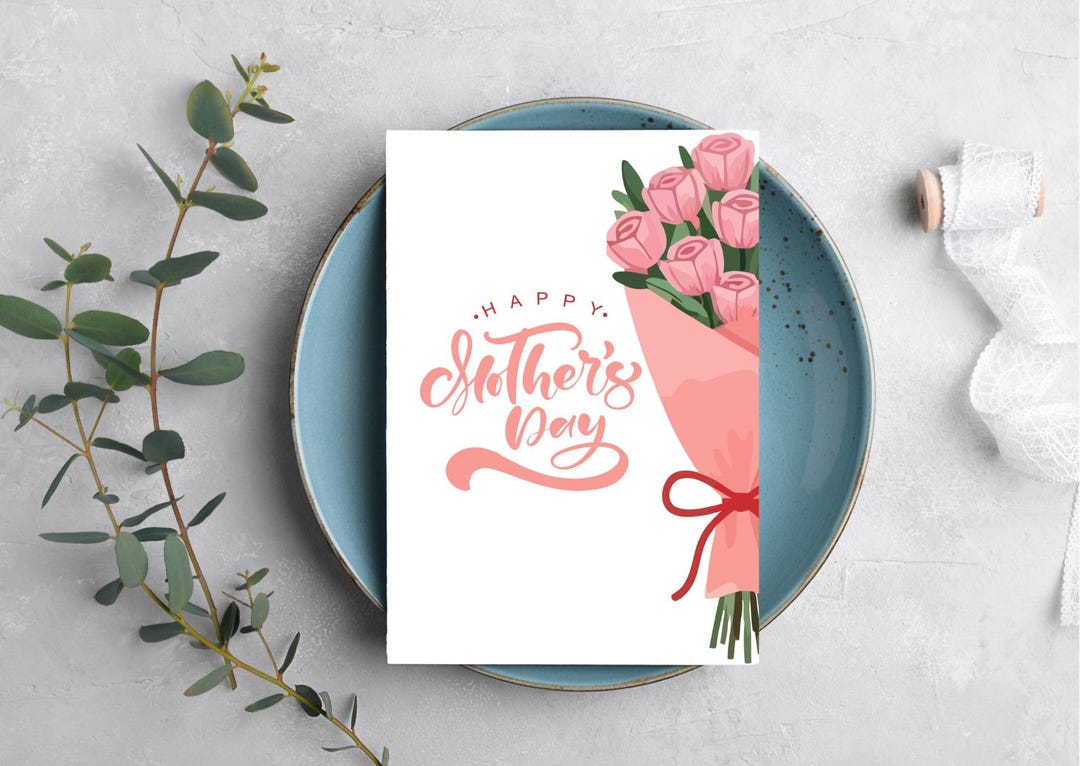 Happy Mother's Day Card | Pink Roses Bouquet (digital Download) - Etsy