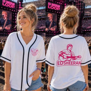 Koszulka baseballowa z trasą koncertową Eda Sheerana, koszula koncertowa Loop, koszulka z guzikami dla fana muzyki, strój na trasę koncertową, prezent koncertowy dla niej