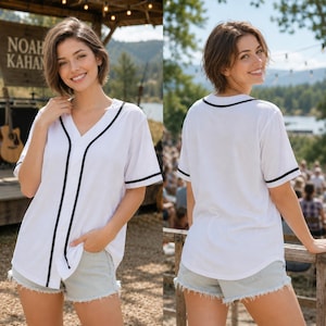 White Baseball Jersey with Black Trim - Casual Sportswear Top