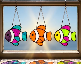 Clown Fish Stained Glass Pattern, Easy Beginner Friendly, Easy Ocean Suncatcher DIY Template, Instant Download, DIY Glass Art Pattern Hobby