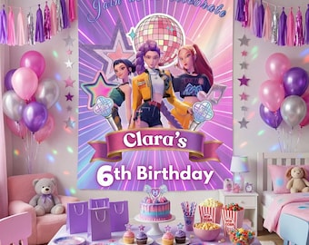 Custom Kpop Demon Hunters Birthday Backdrop, Huntrix Party Banner, Rumi Mira Zoey Tapestry, K-Pop Anime Girl Group Photo Background