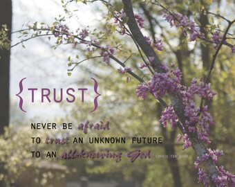 SALE! Never Be Afraid to Trust an Unknown Future to an All Knowing God | 11x14 Trust Quote from Corrie Ten Boom | Christian Wall Art