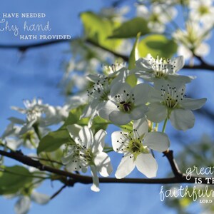 Great is Thy Faithfulness | Flowering Spring Tree Christian Hymn Print, Canvas or Framed / Frameless Art | 16 x 20 (other sizes available)