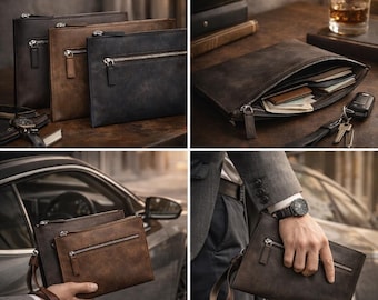 Herren Clutch, Männer Tasche in Leder Optik, Kleine Businesstasche, Karten Etui Organizer, Reise Wallet,  Geschenk für Ihn