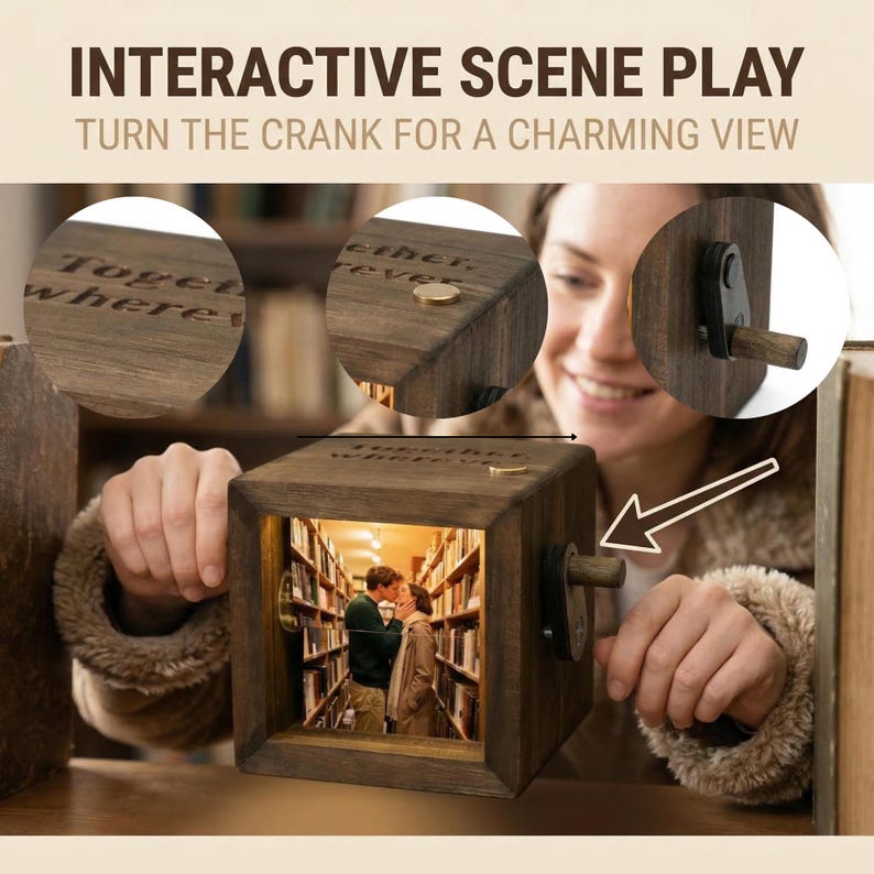 Picturebox Turn Personalized Photo Flipbook Animation Box, Custom Wooden Crank Photo ...