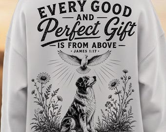 Aussie Shepherd PNG, Christian Western Mom Print for Sweatshirt, James 1:17 Bible Verse Religious Dog Art, Digital Download