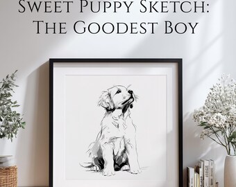 Golden Retriever Printable 30x30 Wall Art – Sweet Puppy Line Art, Minimalist Dog Sketch Digital Download