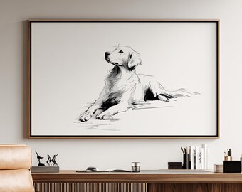 Golden Retriever Printable Wall Art for Dog Lovers — Ink Sketch Fine Art Poster Instant Download