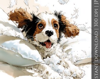Cavalier King Charles Spaniel Wall Art Funny Dog Printable Watercolor Poster
