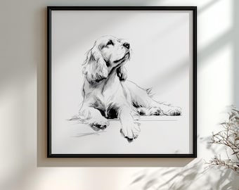 Cocker Spaniel Line Art Print, Minimal Dog Breed Wall Art, Black and White Hunting Nursery Decor,  Digital Download