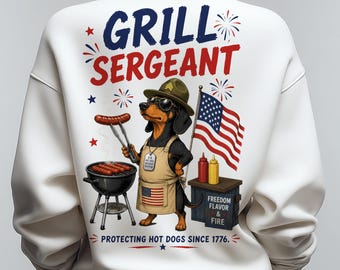Grill Sergeant Dachshund PNG, Funny BBQ T-shirt Design, Patriotic 4th of July Dog Sublimation, Memorial Day Grill Dad Digital Download