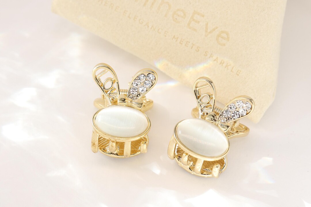 Rhinestone Rabbit Ears Mini Hair Claw Clips, Gold Set of 2 - Etsy