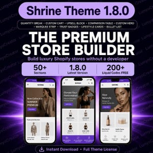Shrine Shopify Theme 1.8.0 | Der Premium Store Builder | 50+ Sektionen + 200 Liquid Codes Gratis | Sofort-Download