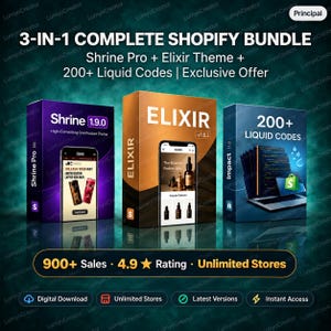 Elixir en Shrine Pro 1.7.0 Shopify Bundle | 200 Liquid Codes | 2 Premium Themas | Hoge Conversie | Digitale Download