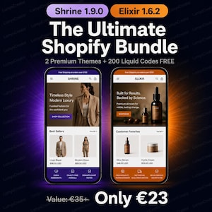 Shrine 1.9.0 + Elixir Shopify Theme Bundle | Twee Premium Themes + 200 Liquid Codes GRATIS | Direct Download Aanbieding
