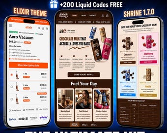 Elixir + Shrine 1.7.0 Shopify Bundle | The Ultimate Kit | 2 Premium Themes + 200 Liquid Codes FREE | High Converting Shopify Store