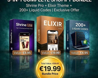 Bundle Elixir e Shrine Pro 1.7.0 Shopify | 200 Codici Liquid | 2 Temi Premium | Alta Conversione | Download Digitale