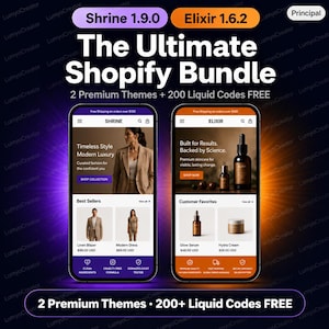 Shrine 1.9.0 + Elixir Shopify Theme Bundle | Two Premium Themes + 200 Liquid Codes FREE | Instant Download Exclusive Deal