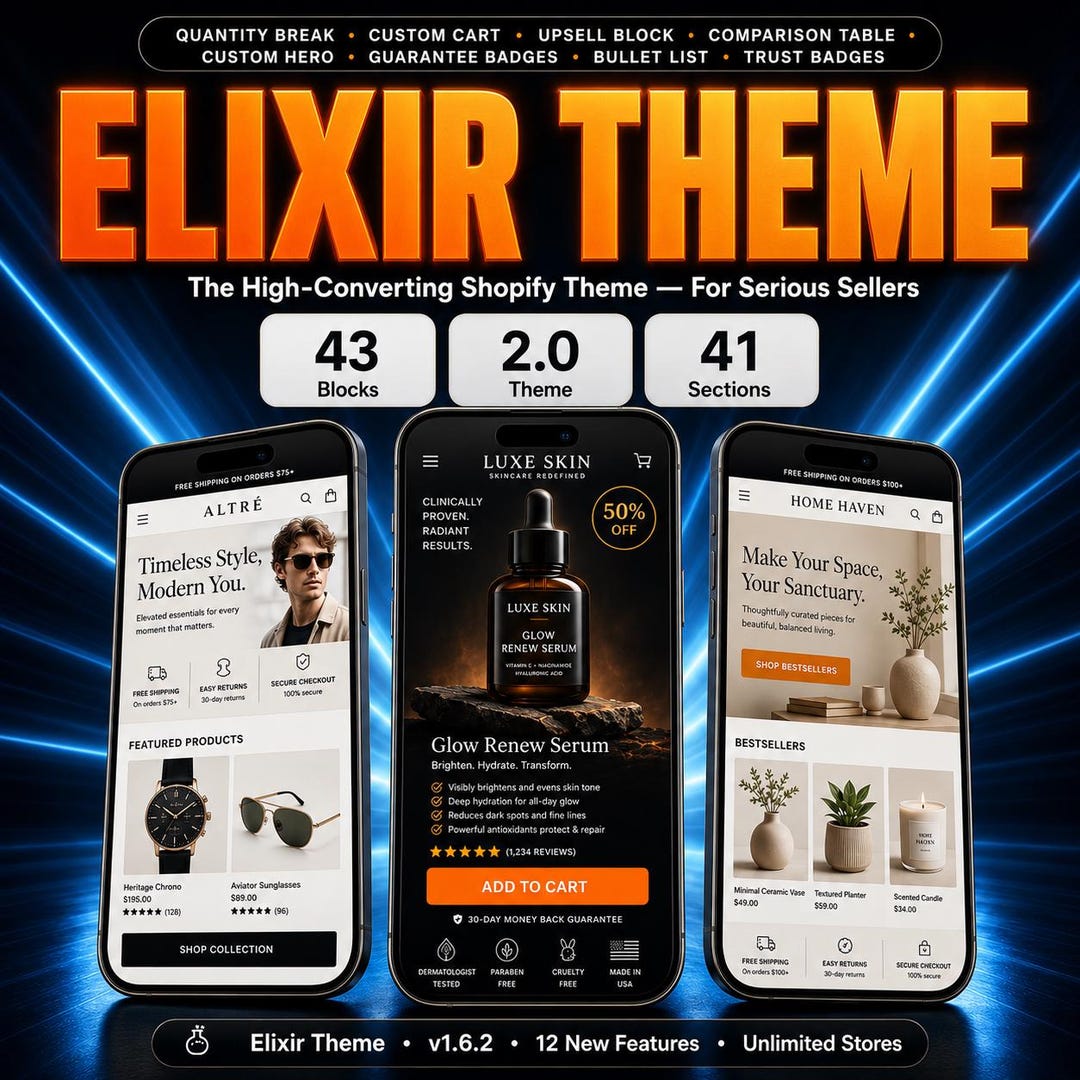 Elixir Shopify Theme | for Serious Sellers | Replace Apps Save Money ...