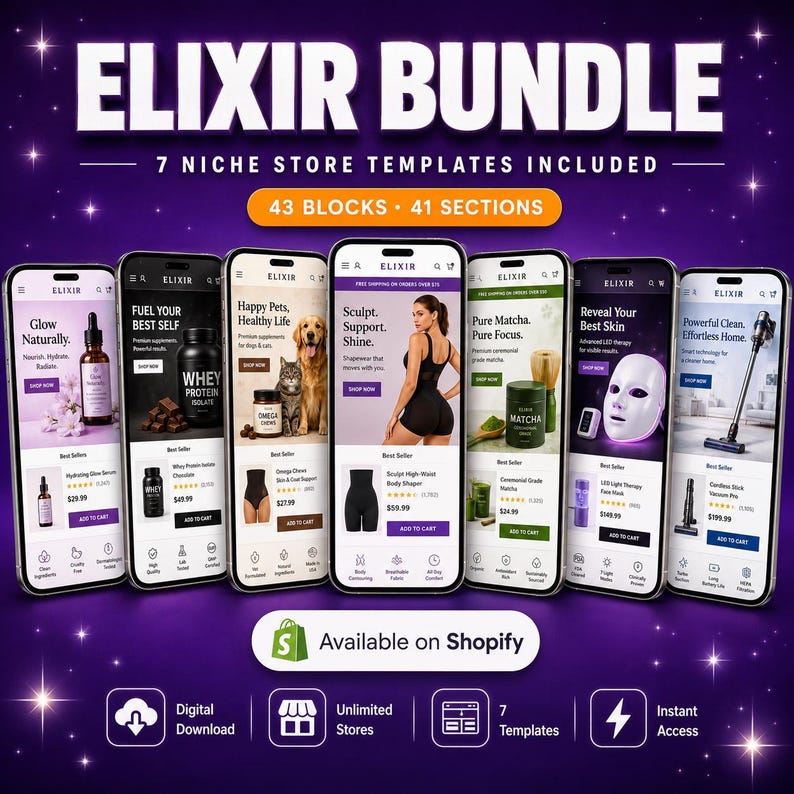 Elixir Shopify Theme Bundle | Base Theme + 7 Niche Templates | Skincare ...