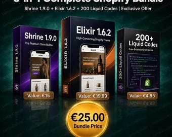Shrine 1.9.0 + Elixir 1.6.2 | TWO Premium Shopify Themes in One Bundle | 200 Liquid Codes FREE |