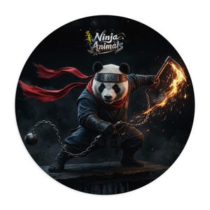 Ninja Panda Mouse Pad | Round Gaming Desk Mat