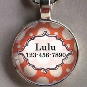 Pet iD Tag orange polka dot colorful round Dog Tag 35mm round -  by California Mutts