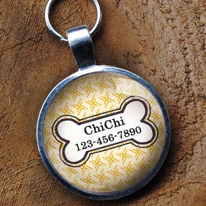 Yellow patterned Pet iD Tag pastel colorful round Dog Tag 35mm round -  by California Mutts